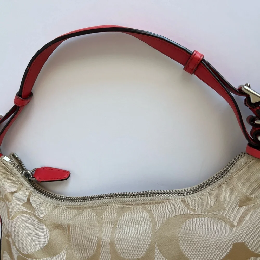 COACH Legacy Signature Courtney Hobo Bag Khaki Coral Large